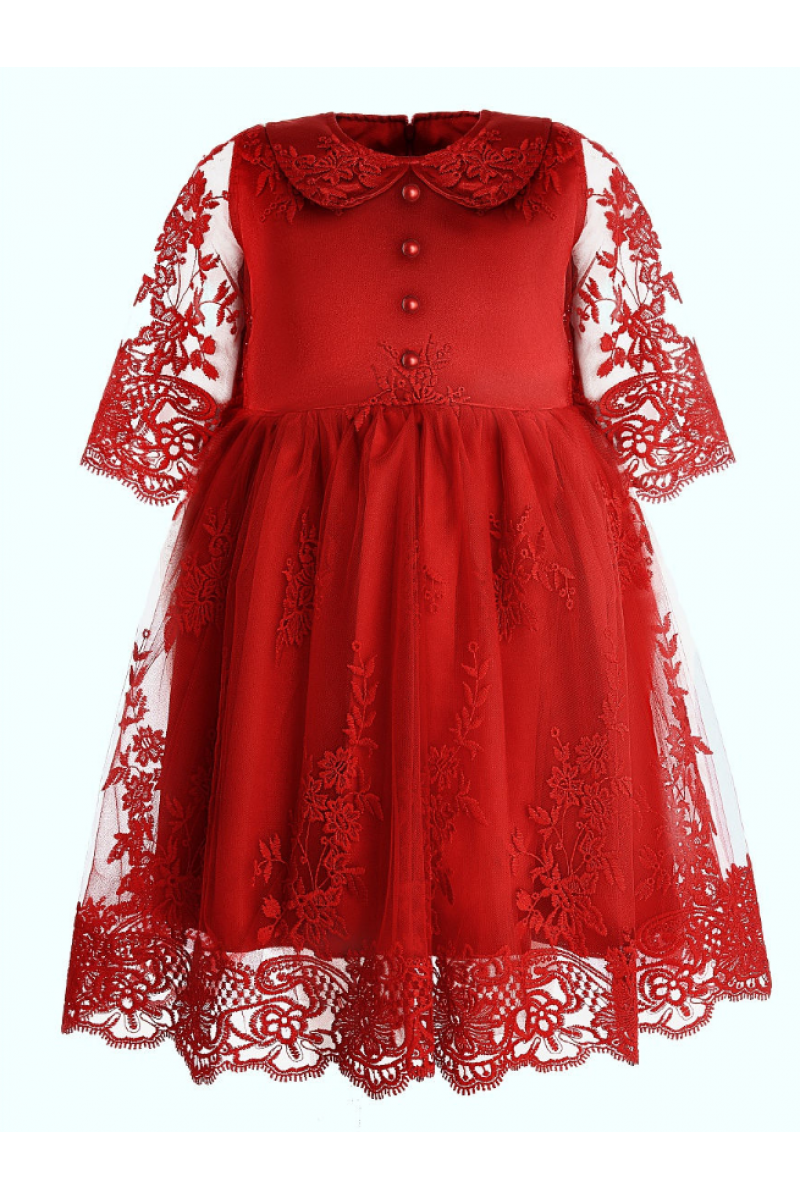 Платье нарядное с укороченным рукавом красное