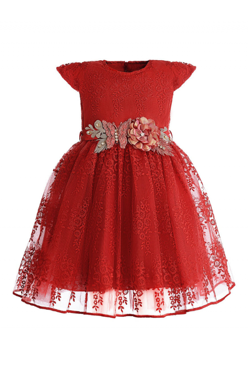 Красивое платье с укороченным рукавом красное