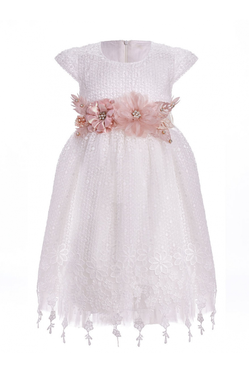 Платье для девочки с брошью-цветами белое