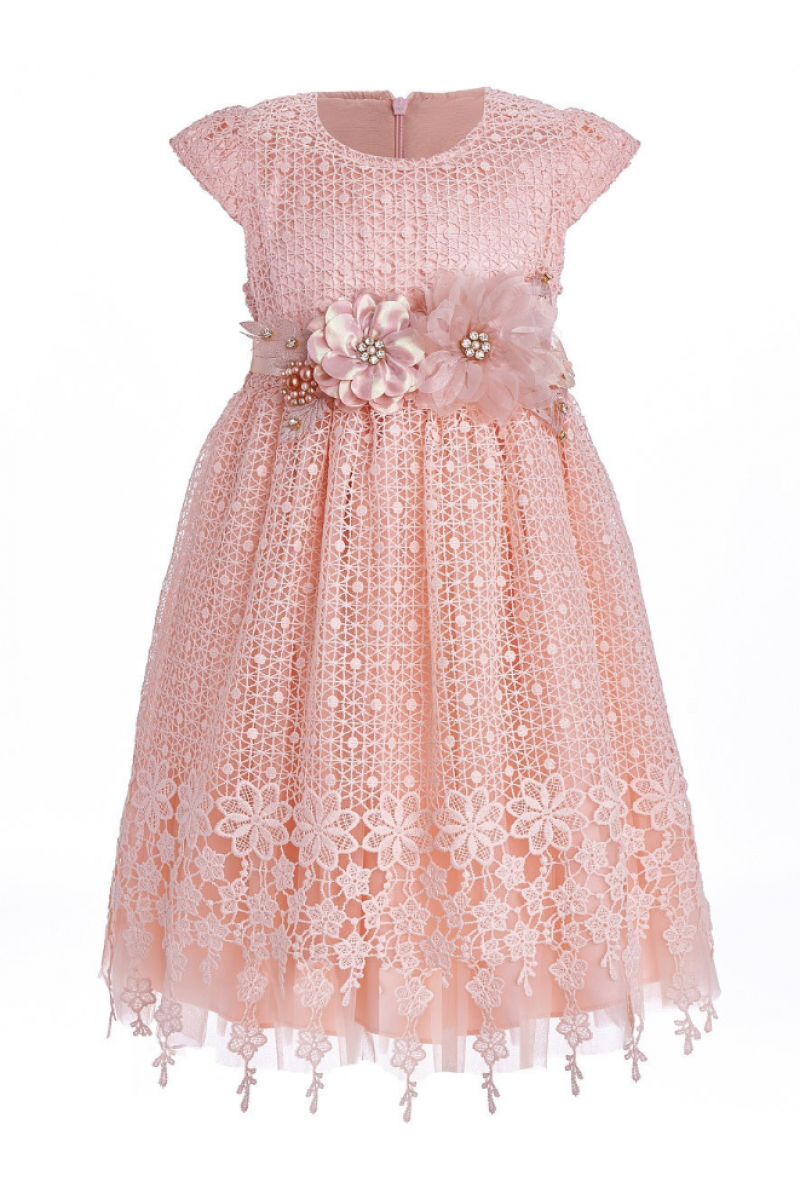 Платье для девочки с брошью-цветами розовое