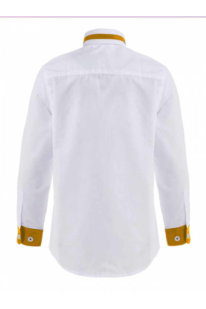 Рубашка для мальчика цветным манжетом бело-горчичный