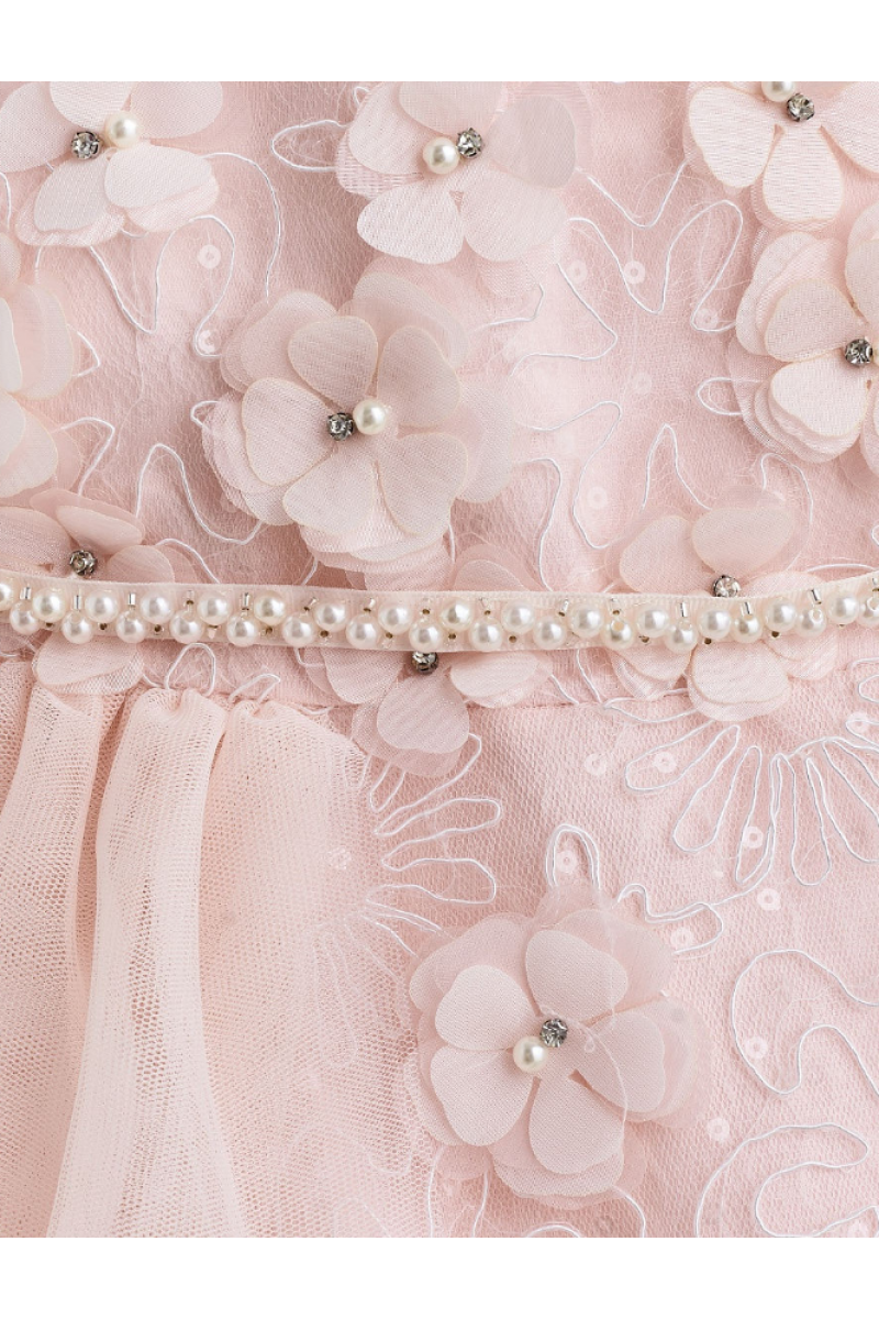 Длинное платье с жемчугом розовое