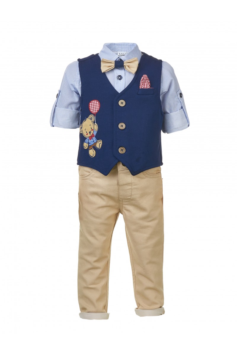 Костюм для мальчика жилетный с аппликацией и бежевыми брюками
