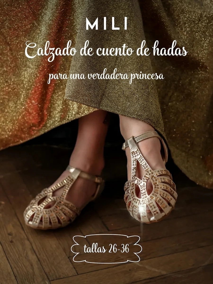 zapatos de fiesta para niña MiLi sandalias beige y dorado con strass (1)