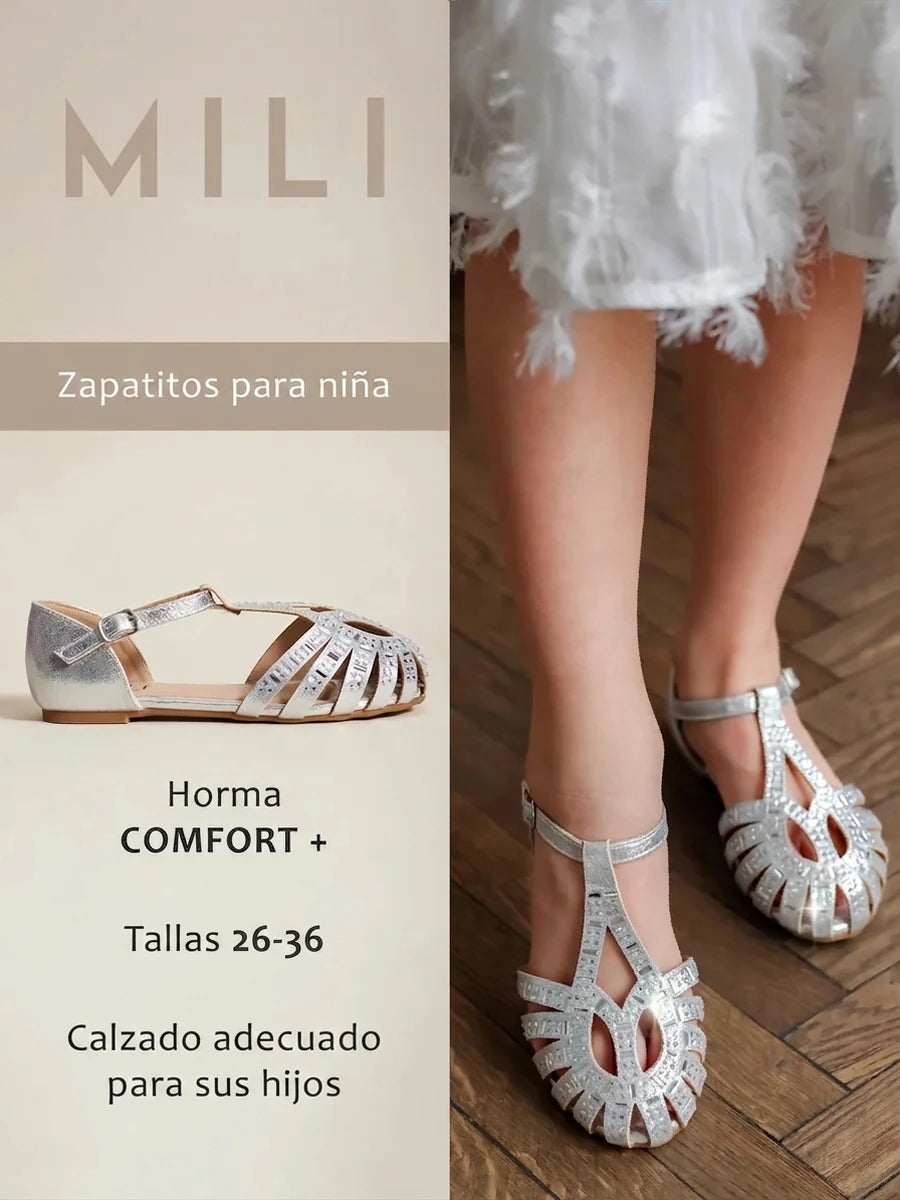 zapatos de fiesta para niña MiLi sandalia plateado con strass (1)
