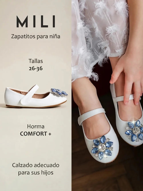 zapatos de fiesta para niña MiLi cerrados blancos con broche y strass (1)