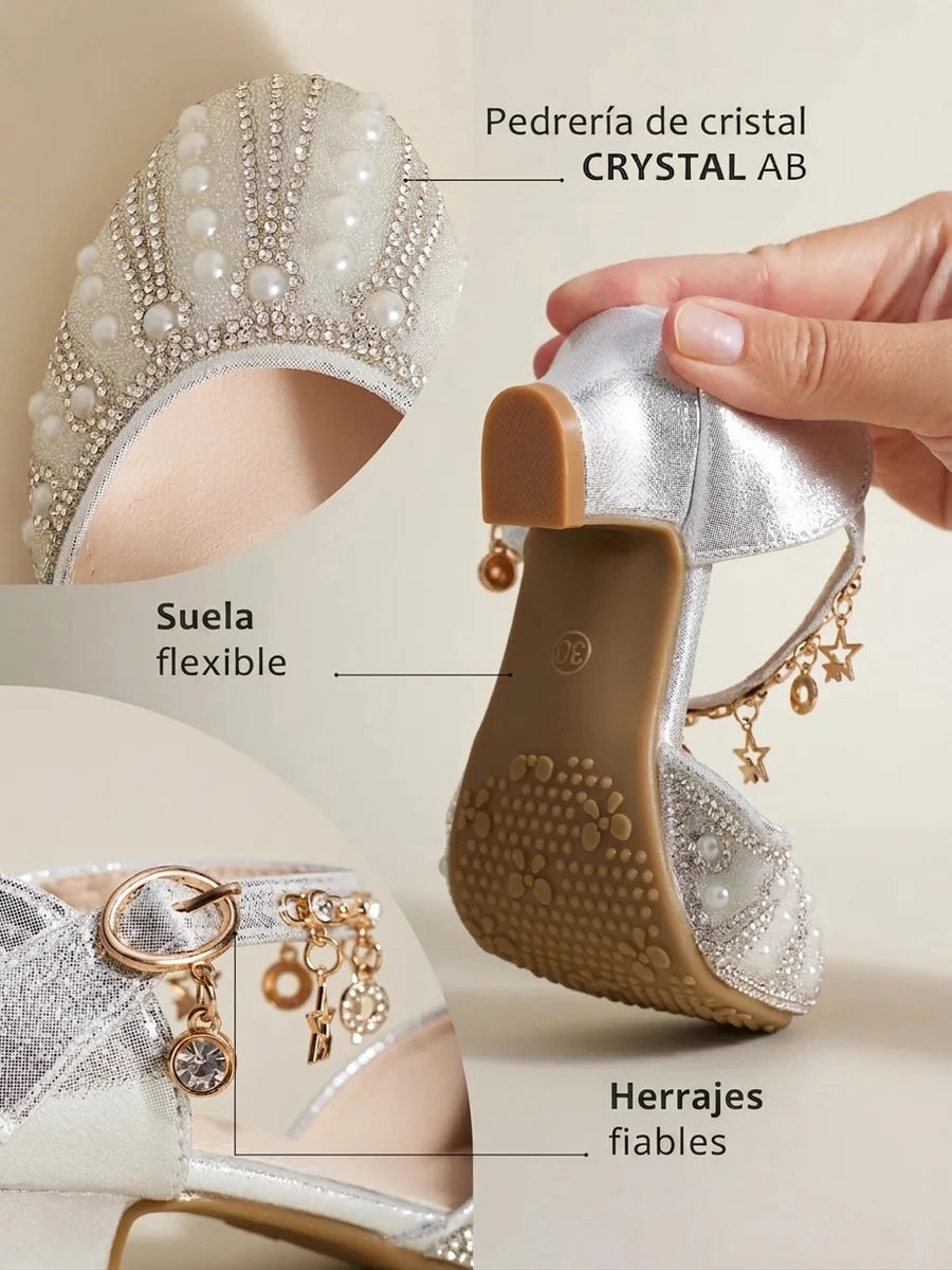 zapatos de fiesta para niña MiLi plateados con tacón y strass (2)