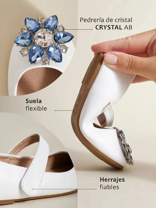 zapatos de fiesta para niña MiLi cerrados blancos con broche y strass (2)