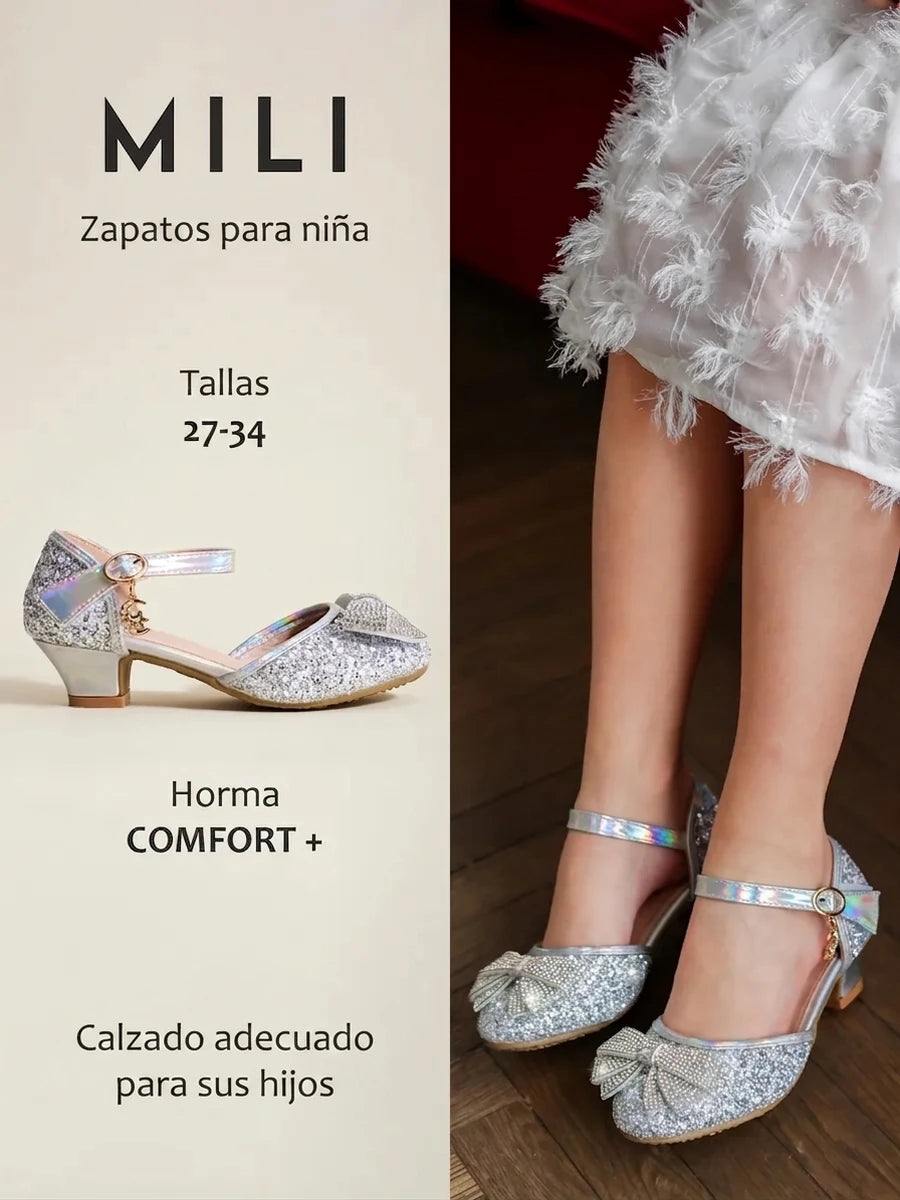 zapatos de fiesta para niña MiLi plateados con tacón y strass (2)