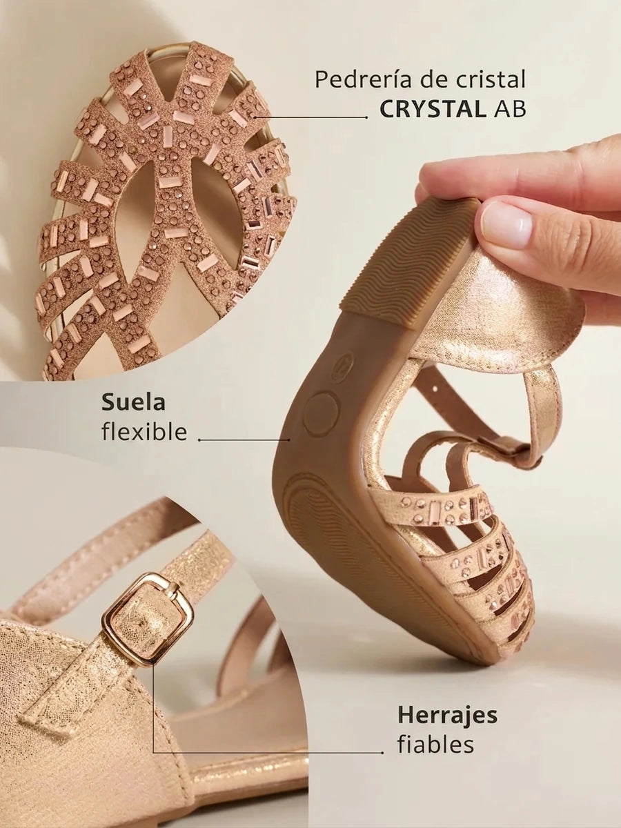 zapatos de fiesta para niña MiLi sandalias beige y dorado con strass (2)