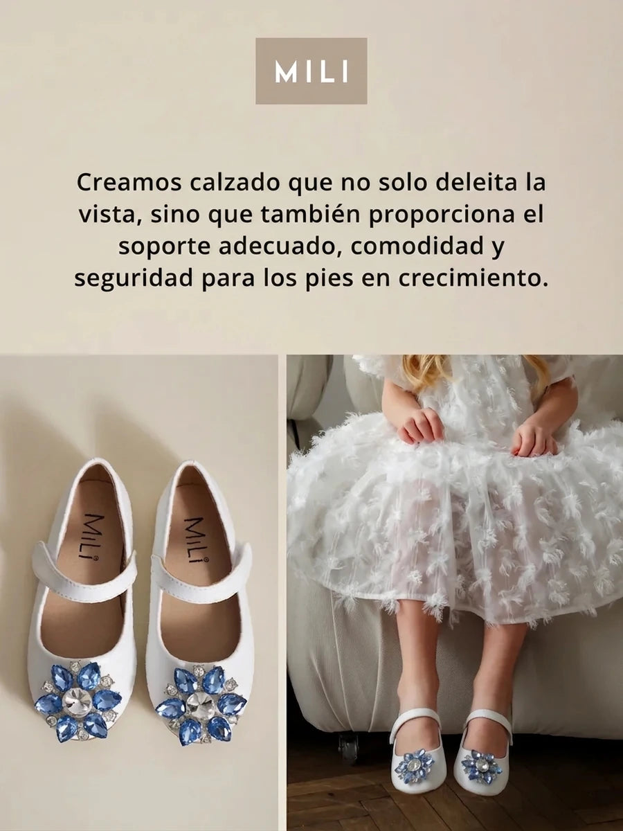 zapatos de fiesta para niña MiLi cerrados blancos con broche y strass (4)