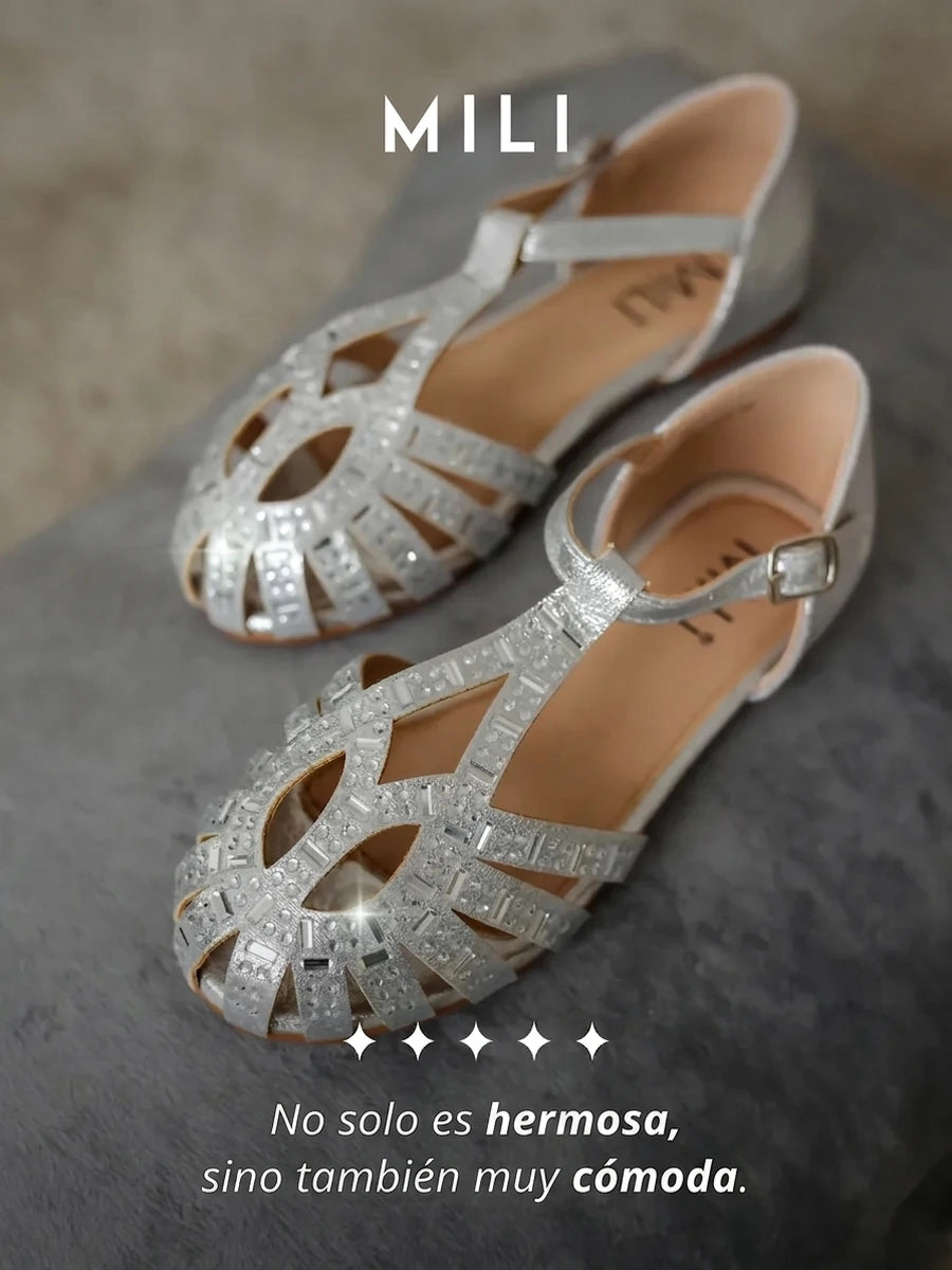 zapatos de fiesta para niña MiLi sandalia plateado con strass (5)