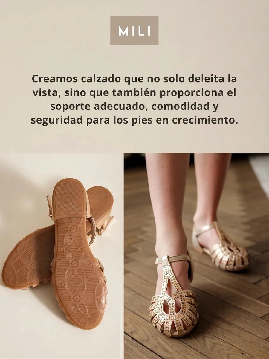 zapatos de fiesta para niña MiLi sandalias beige y dorado con strass (6)