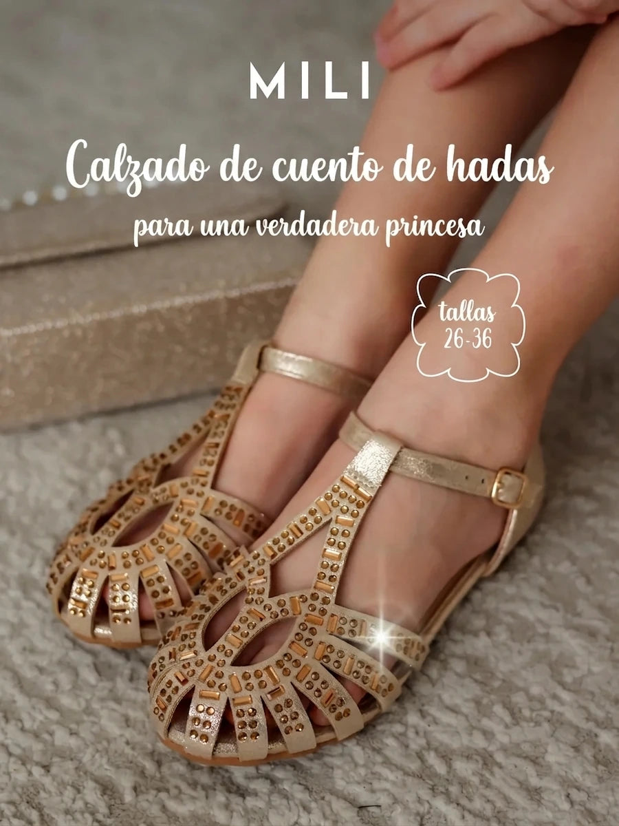 zapatos de fiesta para niña MiLi sandalias beige y dorado con strass (7)