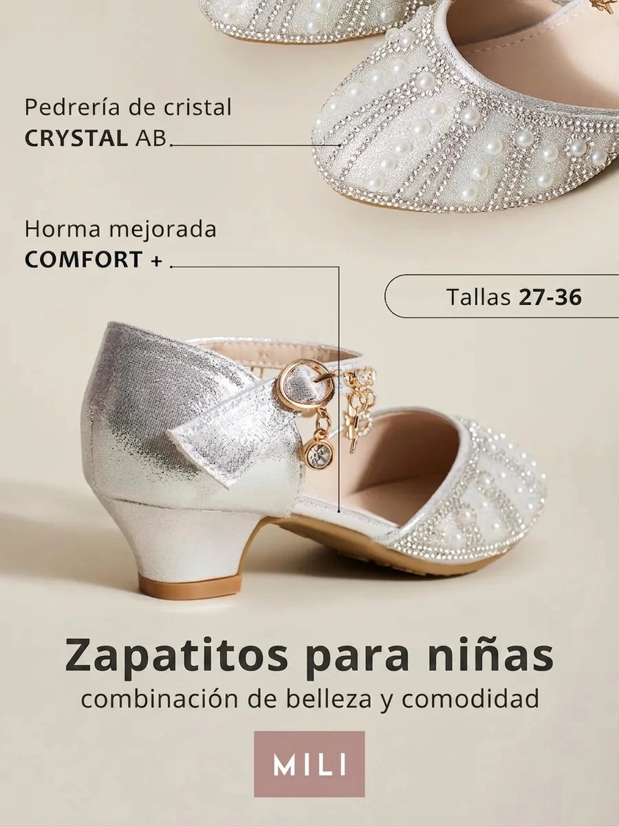 zapatos de fiesta para niña MiLi plateados con tacón y strass (8)