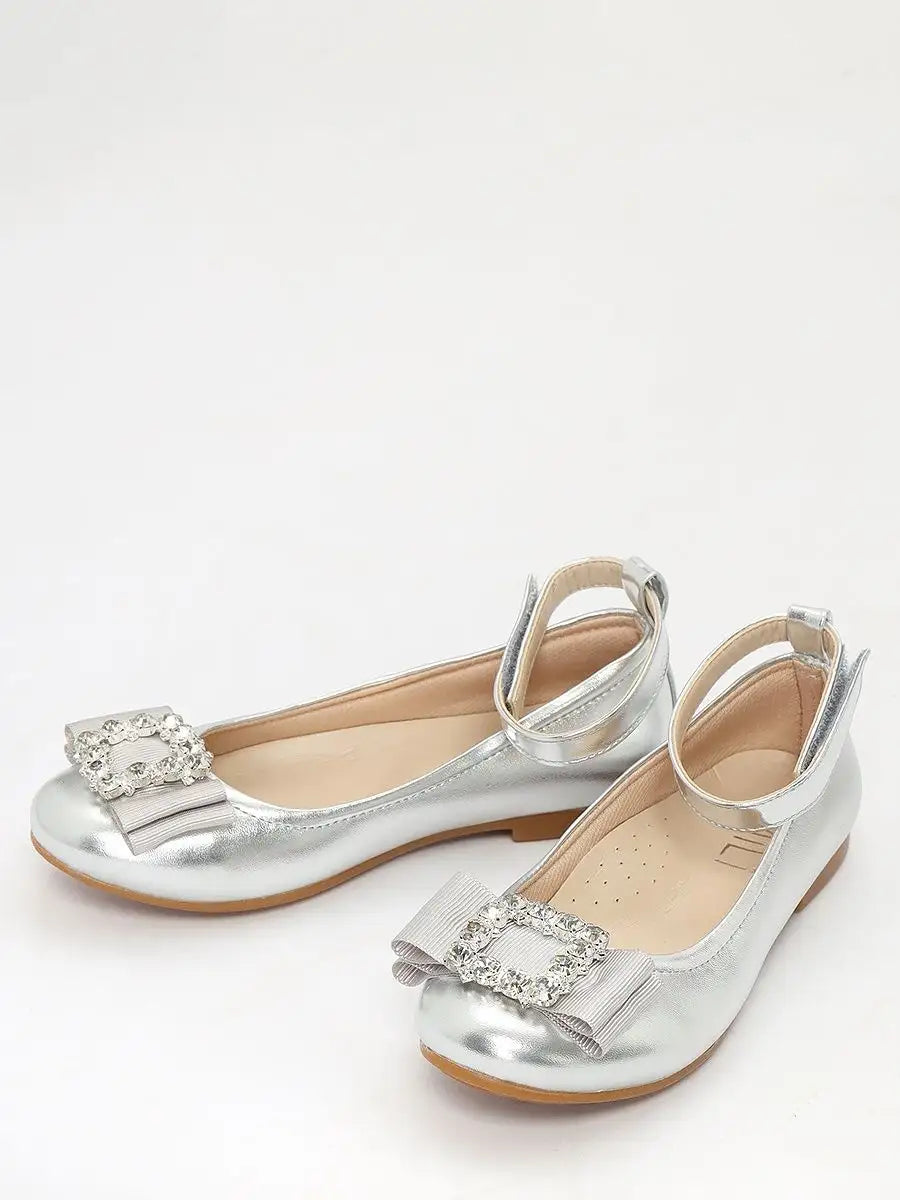 zapatos de fiesta para niña MiLi cerrados plateados con moño (1)