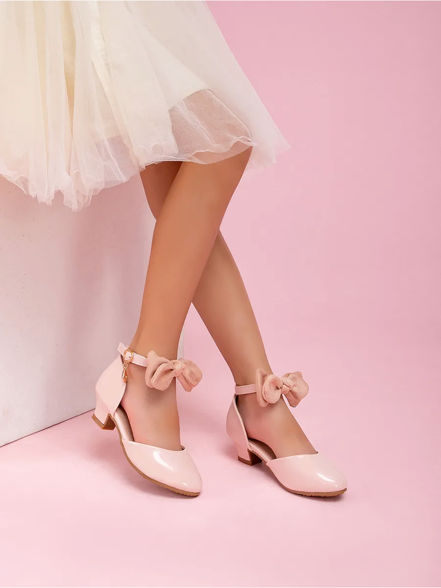 zapatos de fiesta para niña MiLi tipo salón rosa palo con moño (1)