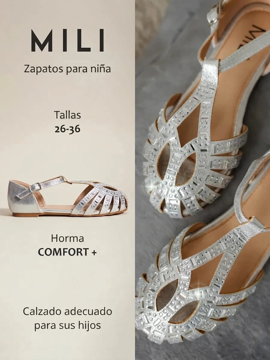 zapatos de fiesta para niña MiLi sandalia plateado con strass (23)