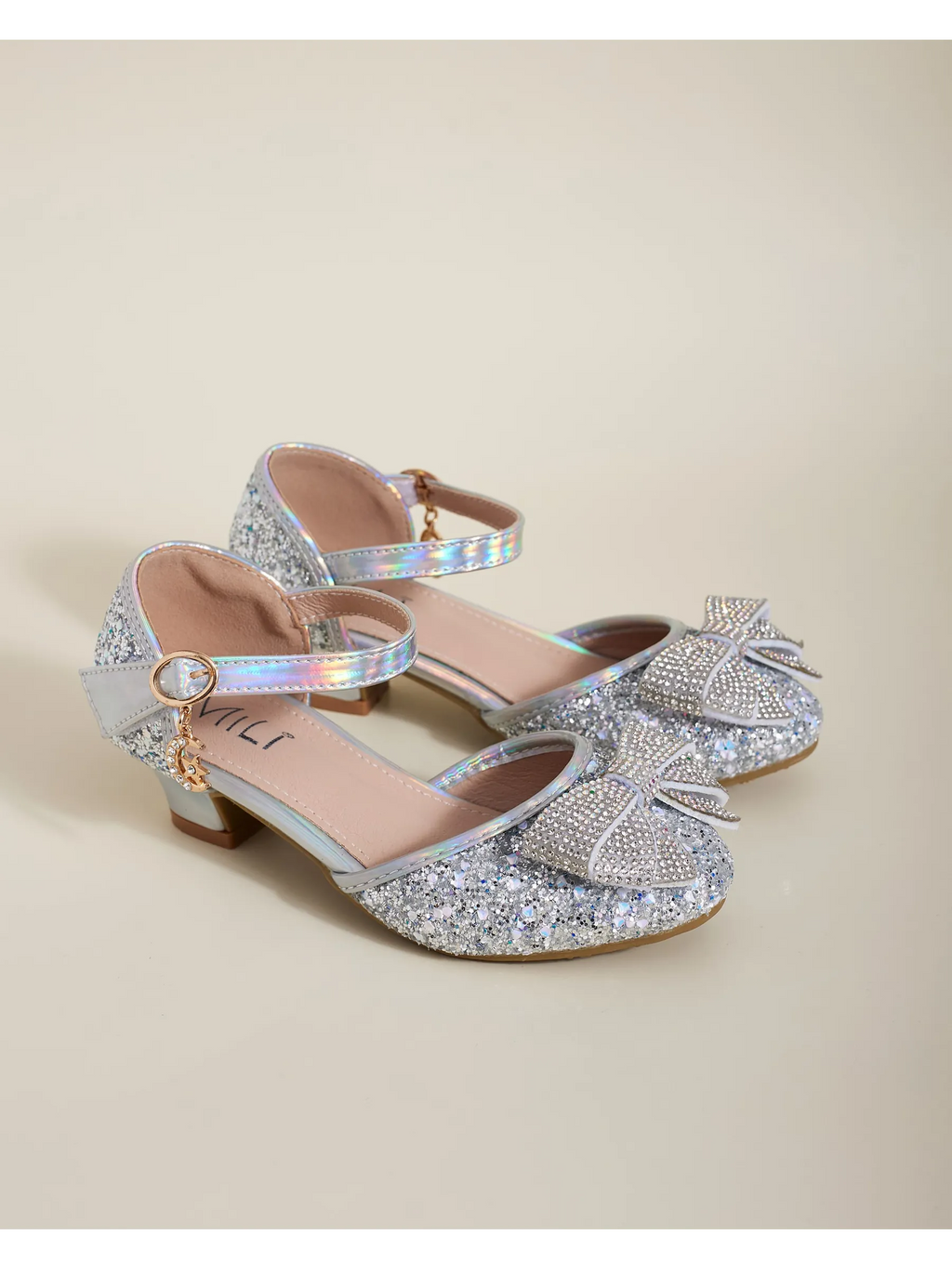 zapatos de fiesta para niña MiLi plateados con tacón y strass (24)