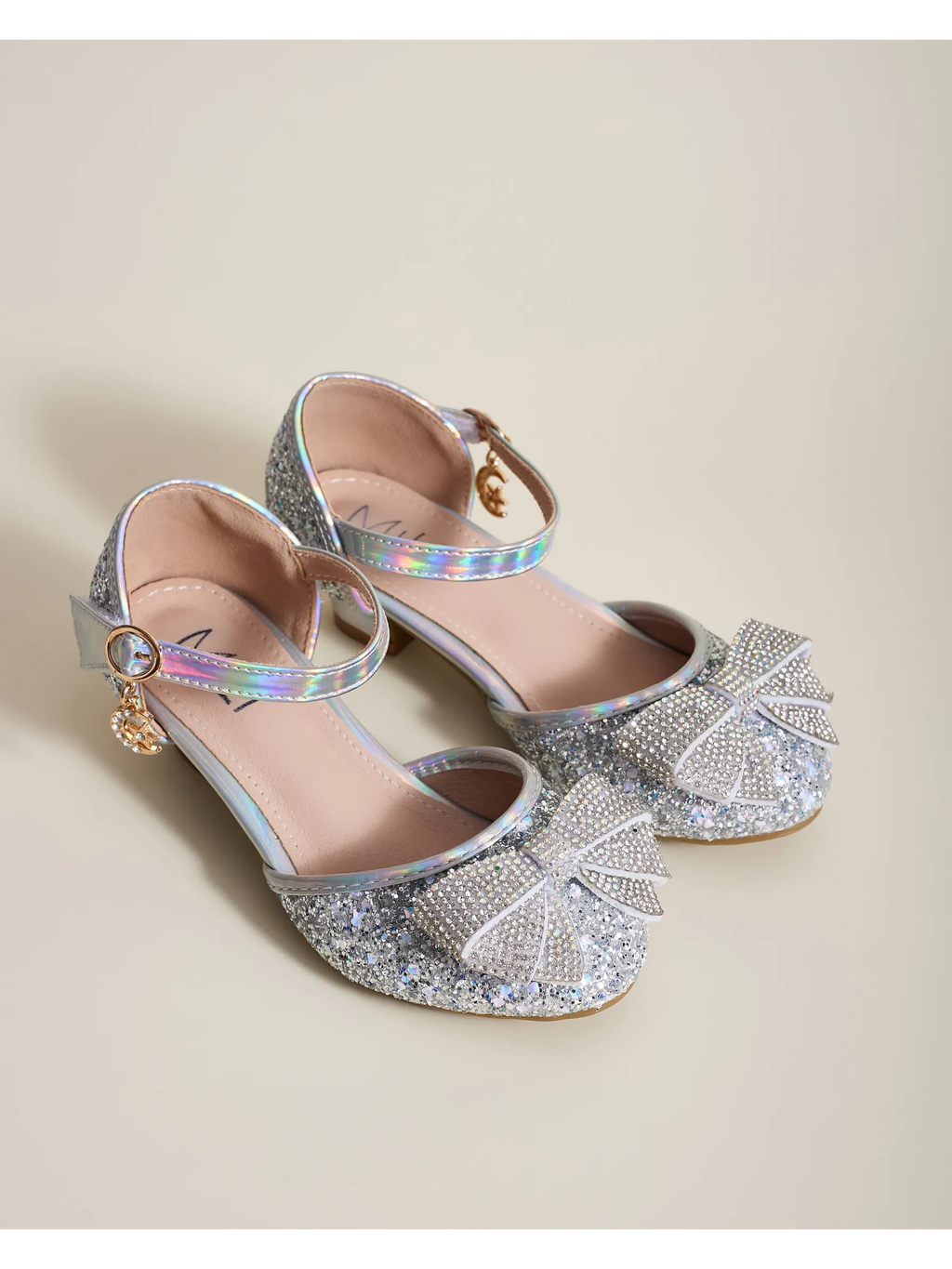 zapatos de fiesta para niña MiLi plateados con tacón y strass (29)