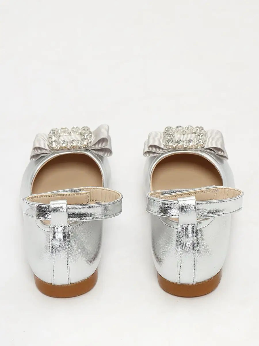 zapatos de fiesta para niña MiLi cerrados plateados con moño (2)