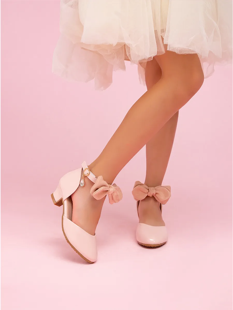 zapatos de fiesta para niña MiLi tipo salón rosa palo con moño (2)
