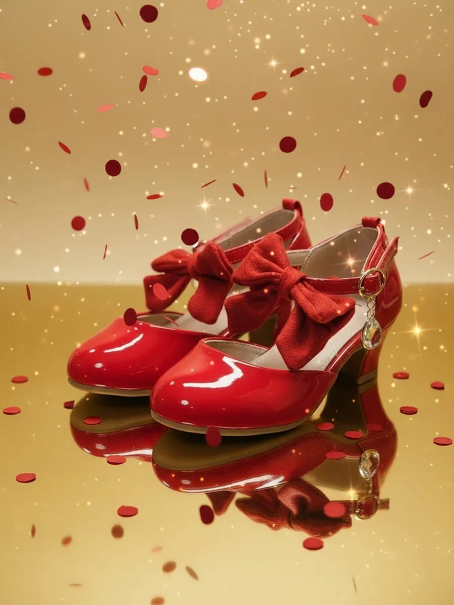 zapatos de fiesta para niña MiLi tipo salón rojo con moño (2)