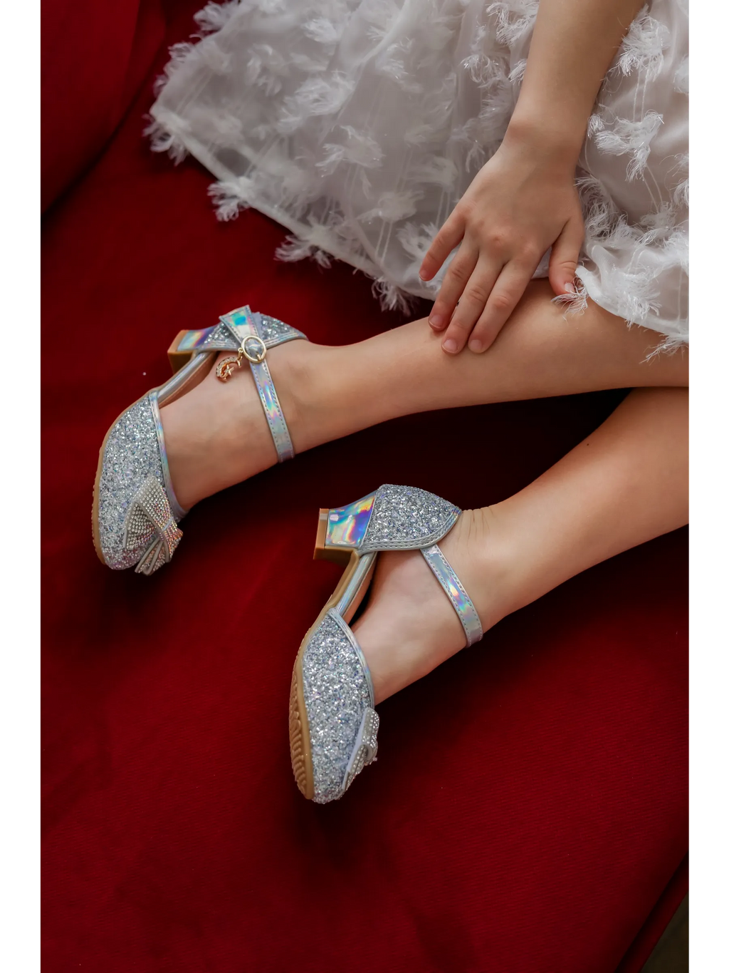 zapatos de fiesta para niña MiLi plateados con tacón y strass (30)