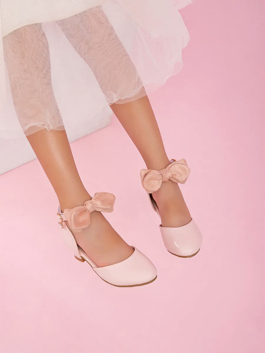 zapatos de fiesta para niña MiLi tipo salón rosa palo con moño (3)