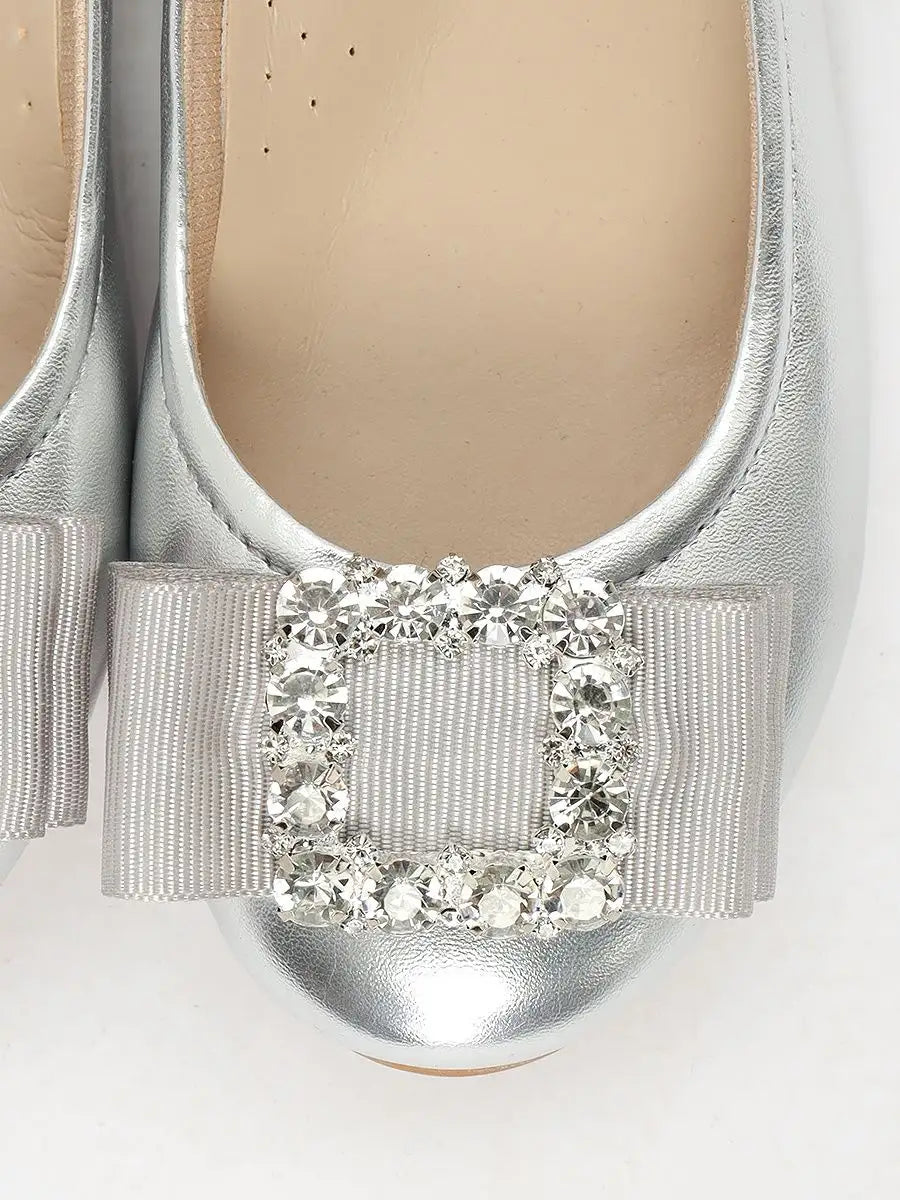 zapatos de fiesta para niña MiLi cerrados plateados con moño (4)