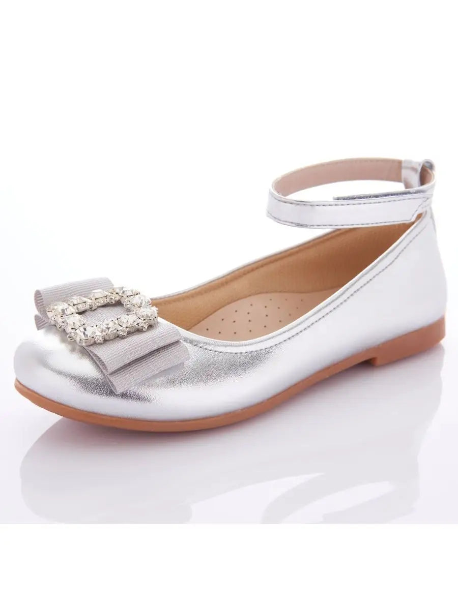 zapatos de fiesta para niña MiLi cerrados plateados con moño (5)